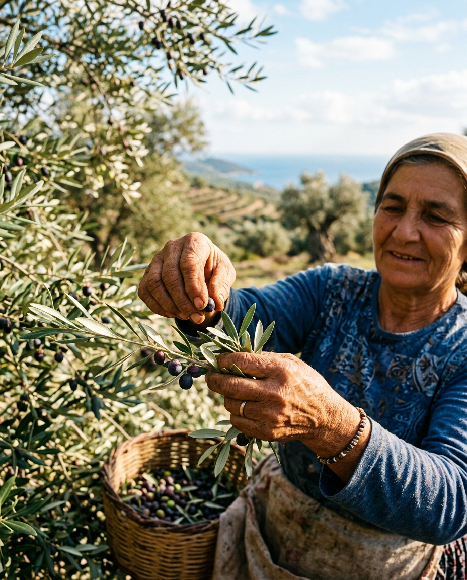 Traditional olive harvest